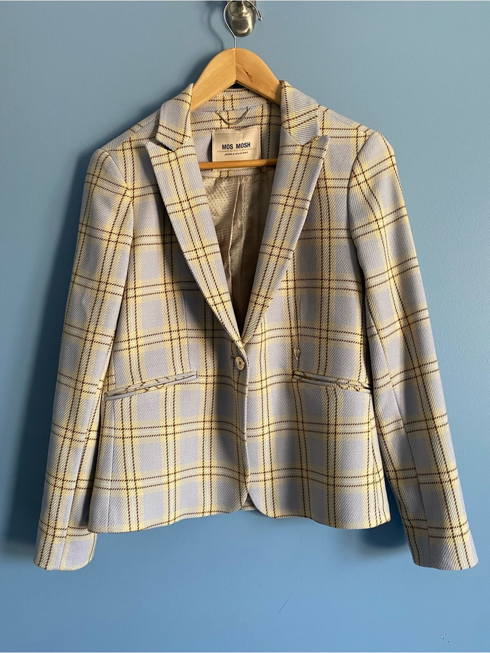 Mos Mosh Women's Light Blue/Grey Plaid Blazer